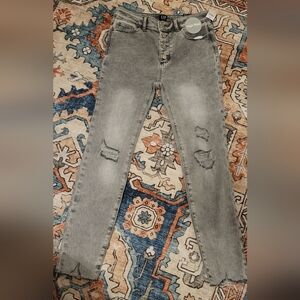 NWT GAP Kids High Rise Distressed Jeggings Girls 14 Gray Stretch Adj Waist